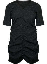 Kortärmad klänning med textur och draperingar, Black