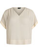Blus i seersucker med v-ringning, Beige, Packshot image number 0