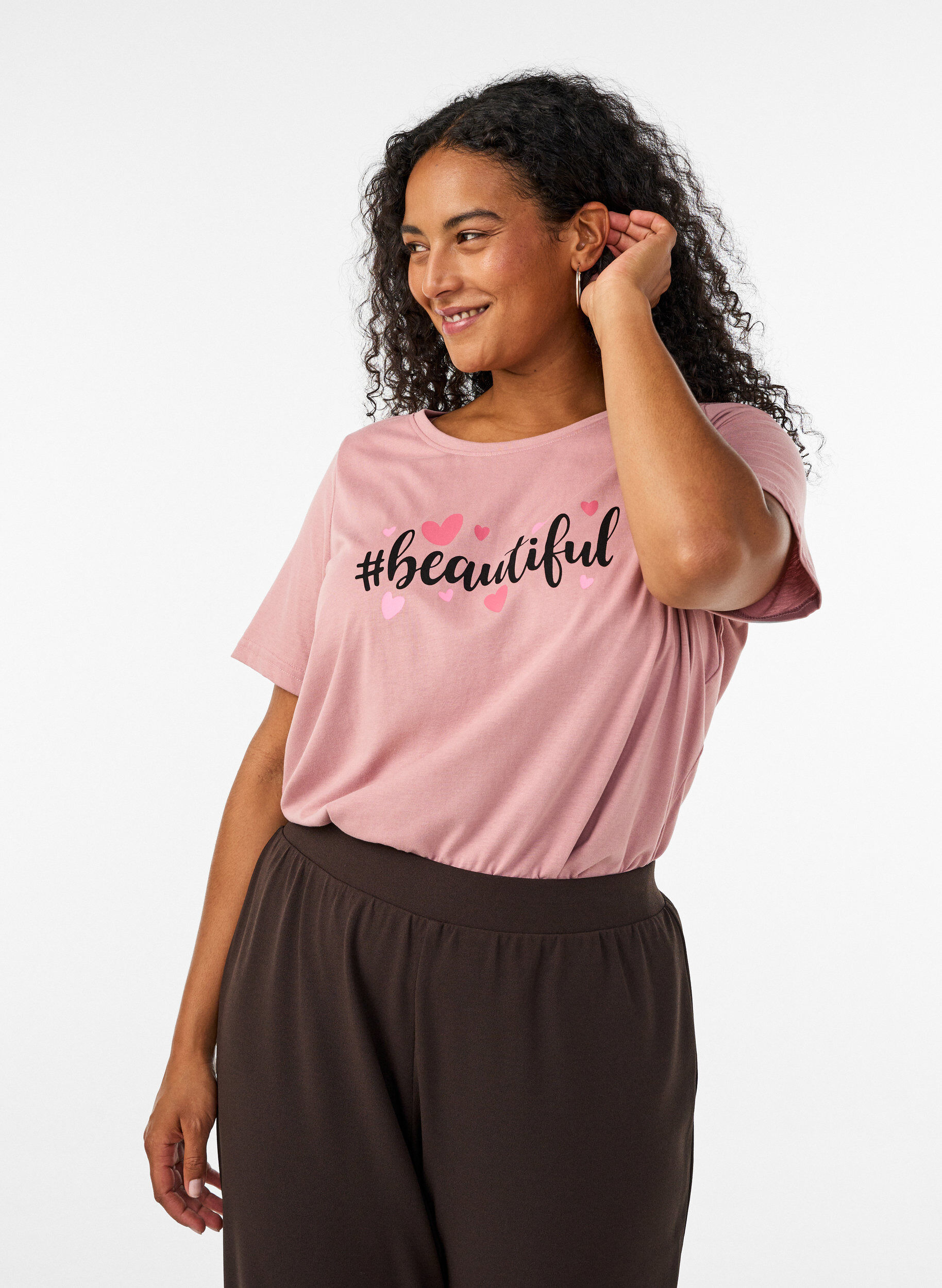 ZizziT-shirt med tryck, Rosa, Model image number 0