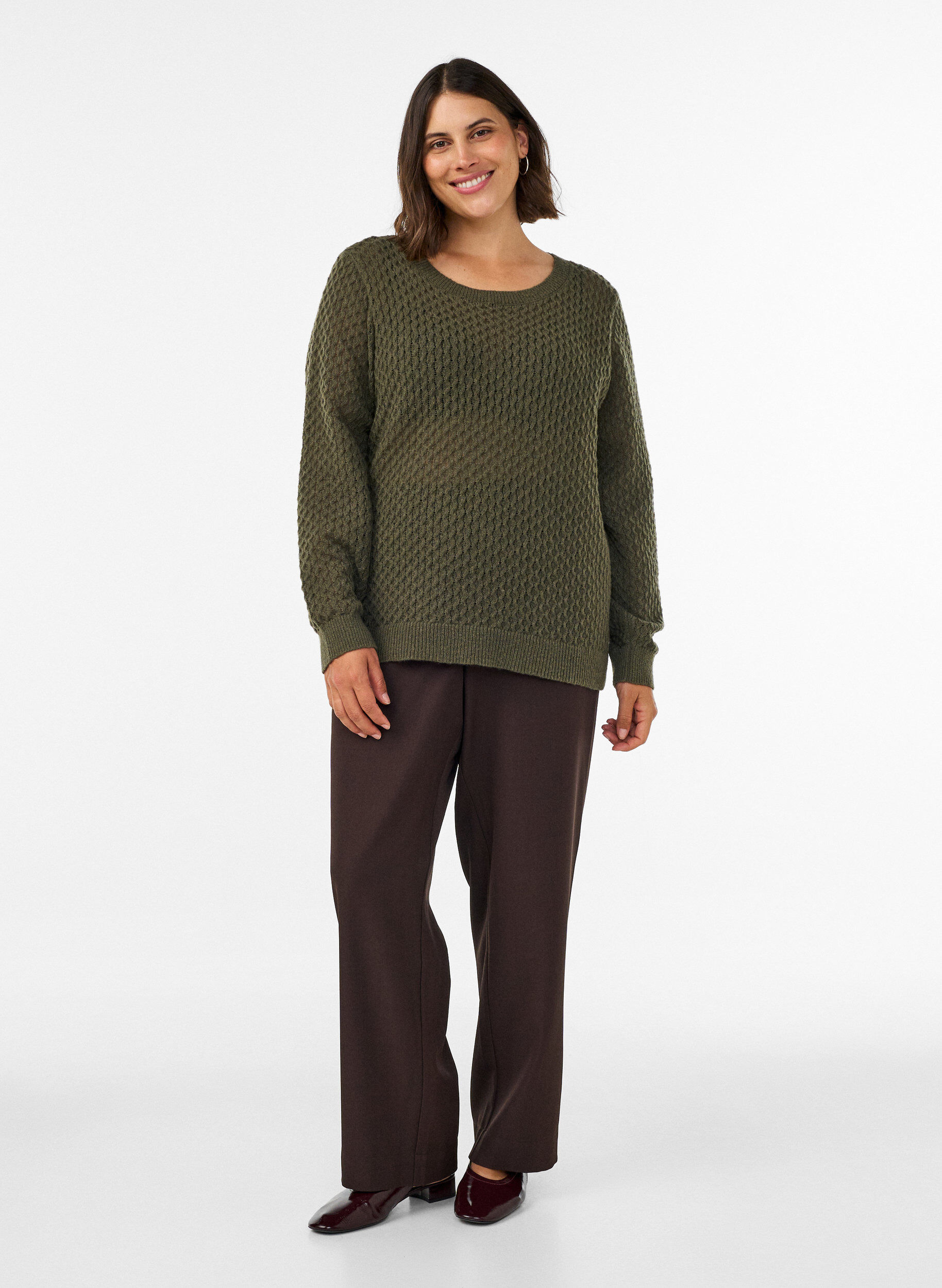 ZizziStickad blus med strukturerat h&aring;lm&ouml;nster, Gr&ouml;n, Model image number 1