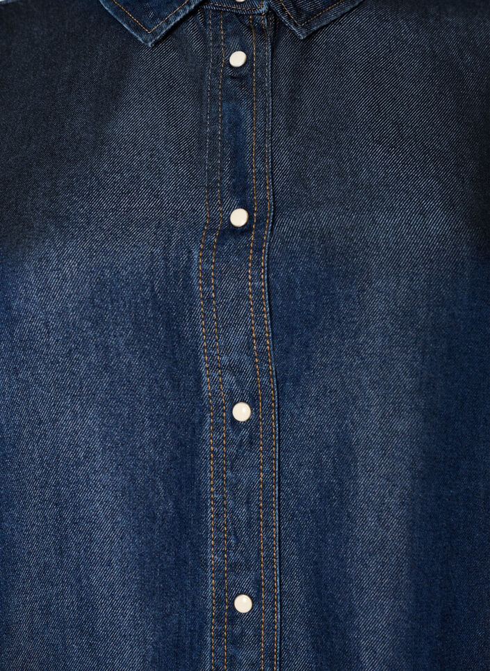 Jeanskl&auml;nning i lyocell med knappar och korta &auml;rmar, Bl&aring;, Packshot image number 2