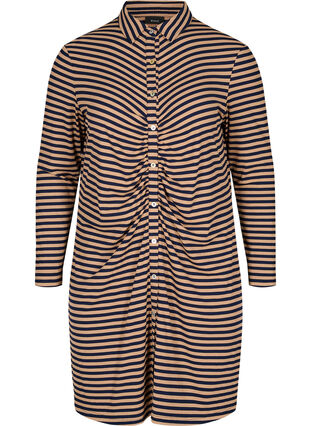 Randig klänning i viskos med knappar, Blue Camel Stripe, Packshot image number 0