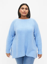 Melerad tröja med slits i sidan, Blue Bell/White Mel., Model