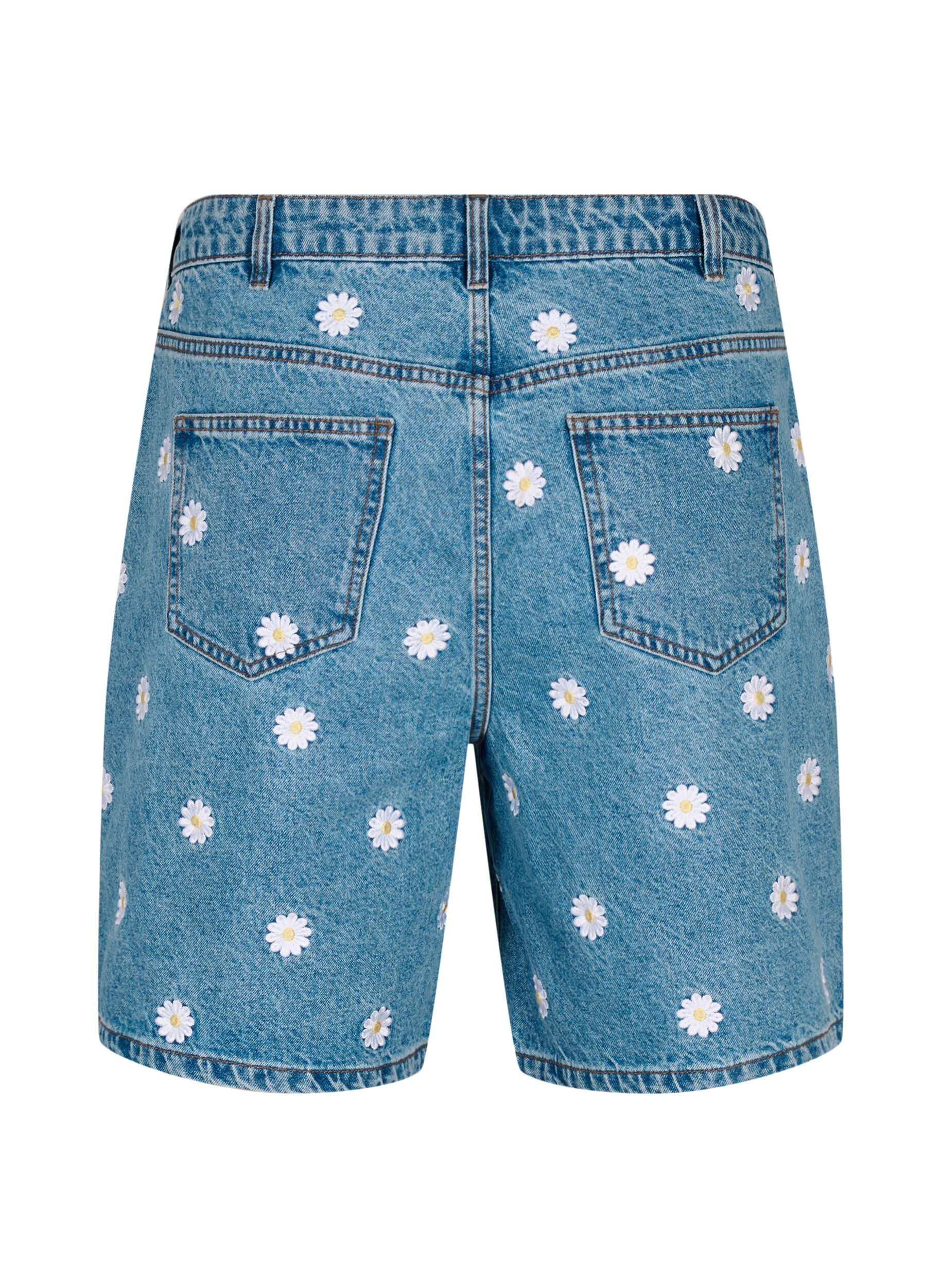Zizzi Mille shorts med h&ouml;g midja och broderade blommor, L.B. Flower, Packshot image number 1