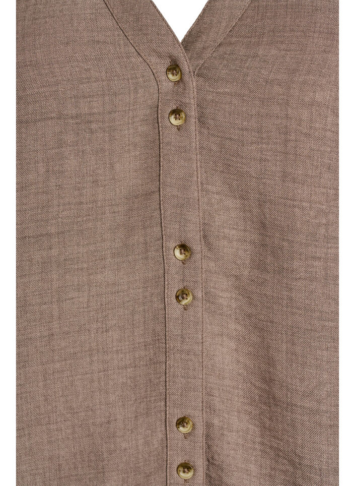 V-ringad skjortblus med korta &auml;rmar, Brun, Packshot image number 2