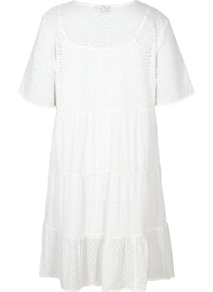 Kortärmad klänning med broderi anglaise, Bright White, Packshot image number 1