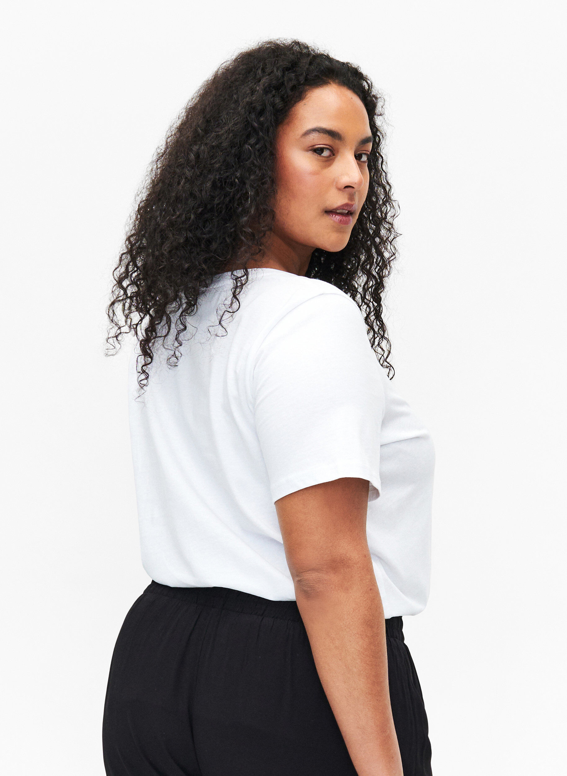 Zizzi T-shirt i bomull med motiv, B. White w. Sulphur, Model image number 1