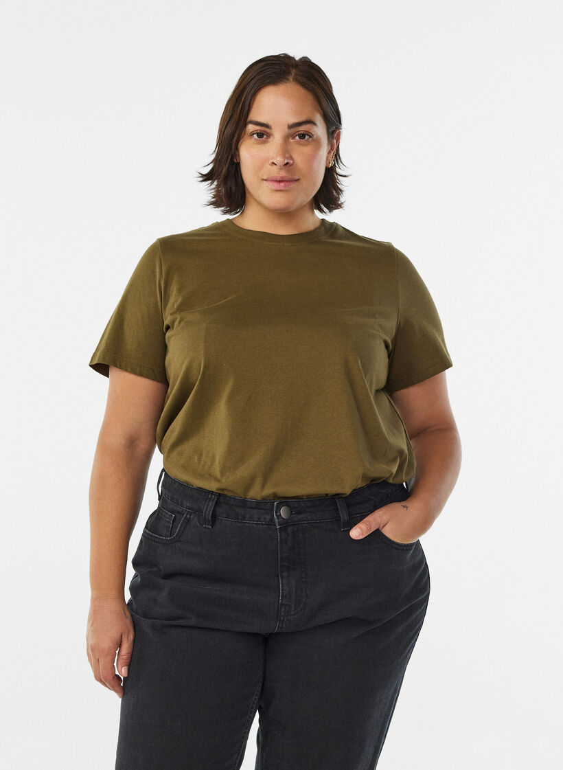 Enkel t-shirt i bomull med rund halsringning, Gr&ouml;n, Model image number 0