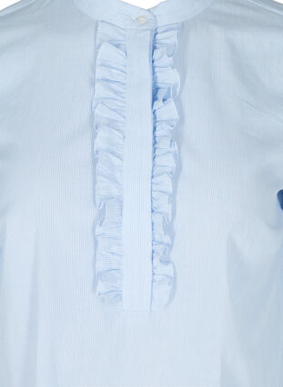 Randig bomullsskjorta med volanger, Blue Stripe, Packshot image number 2