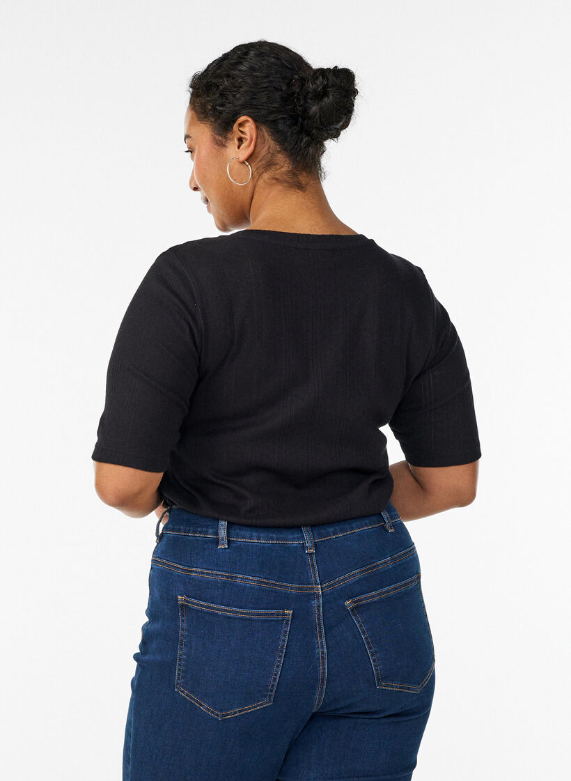 T-shirt i bomull med h&aring;lbroderi, Svart, Model image number 2