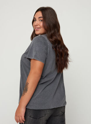 T-shirt i bomull med nitar och smock, Grey Wash, Model image number 1