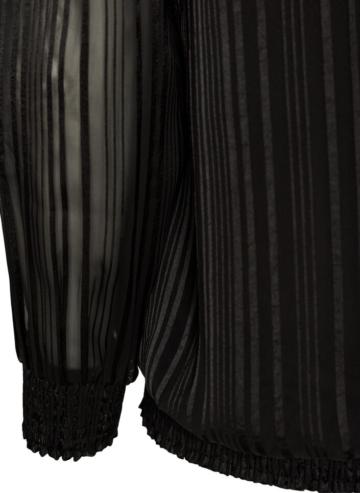Randig blus med ballongform, Svart, Packshot image number 3