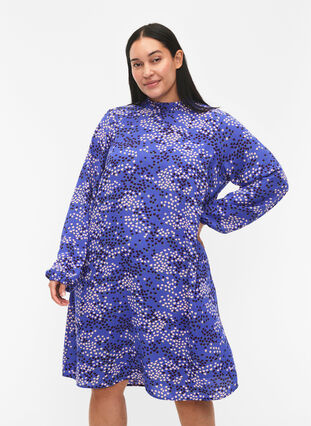FLASH - Långärmad klänning med mönster, Dazzling Blue AOP, Model image number 0