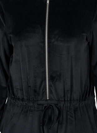 Jumpsuit i velour med huva och knytband, Black, Packshot image number 2
