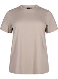 Enkel t-shirt i bomull med rund halsringning, Beige