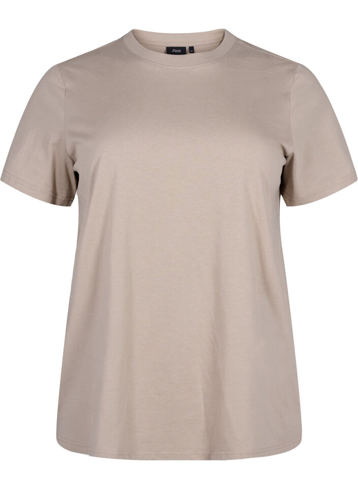 Enkel t-shirt i bomull med rund halsringning, Beige, Packshot image number 0