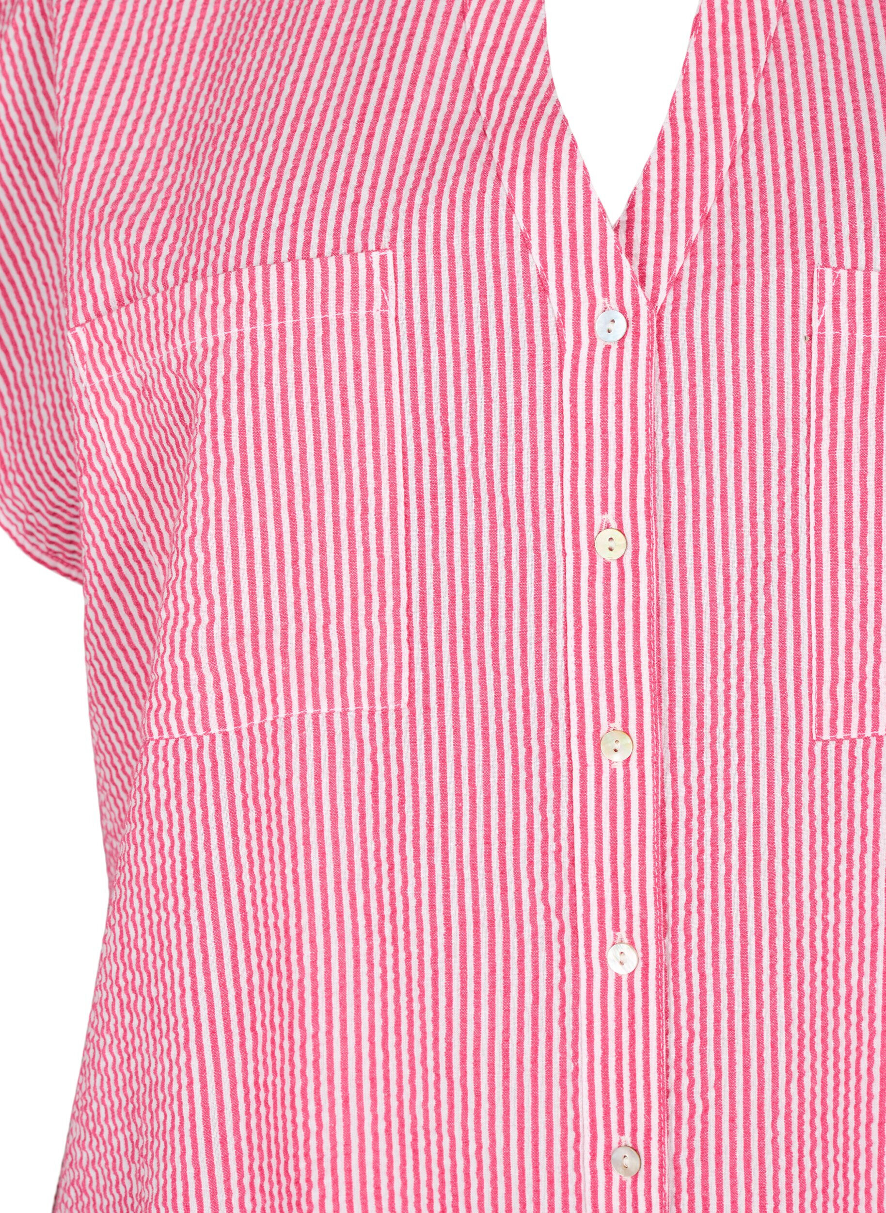 ZizziRandig skjorta i bomull med korta &auml;rmar, Beetroot P. Stripe, Packshot image number 2