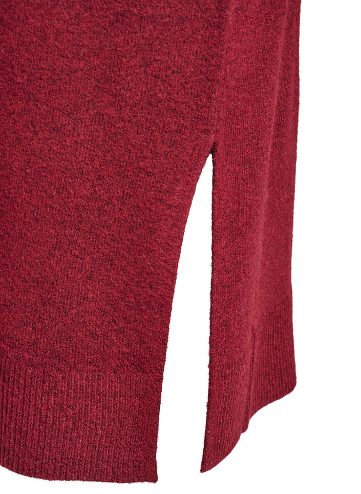 L&aring;ng&auml;rmad stickad kl&auml;nning med v-ringning, R&ouml;d, Packshot image number 3