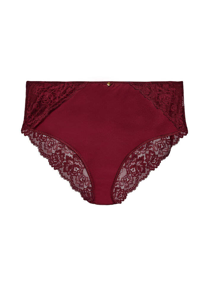 Trosor med spets och en rosettdetalj baktill, M&ouml;rk Bordeaux, Packshot image number 0