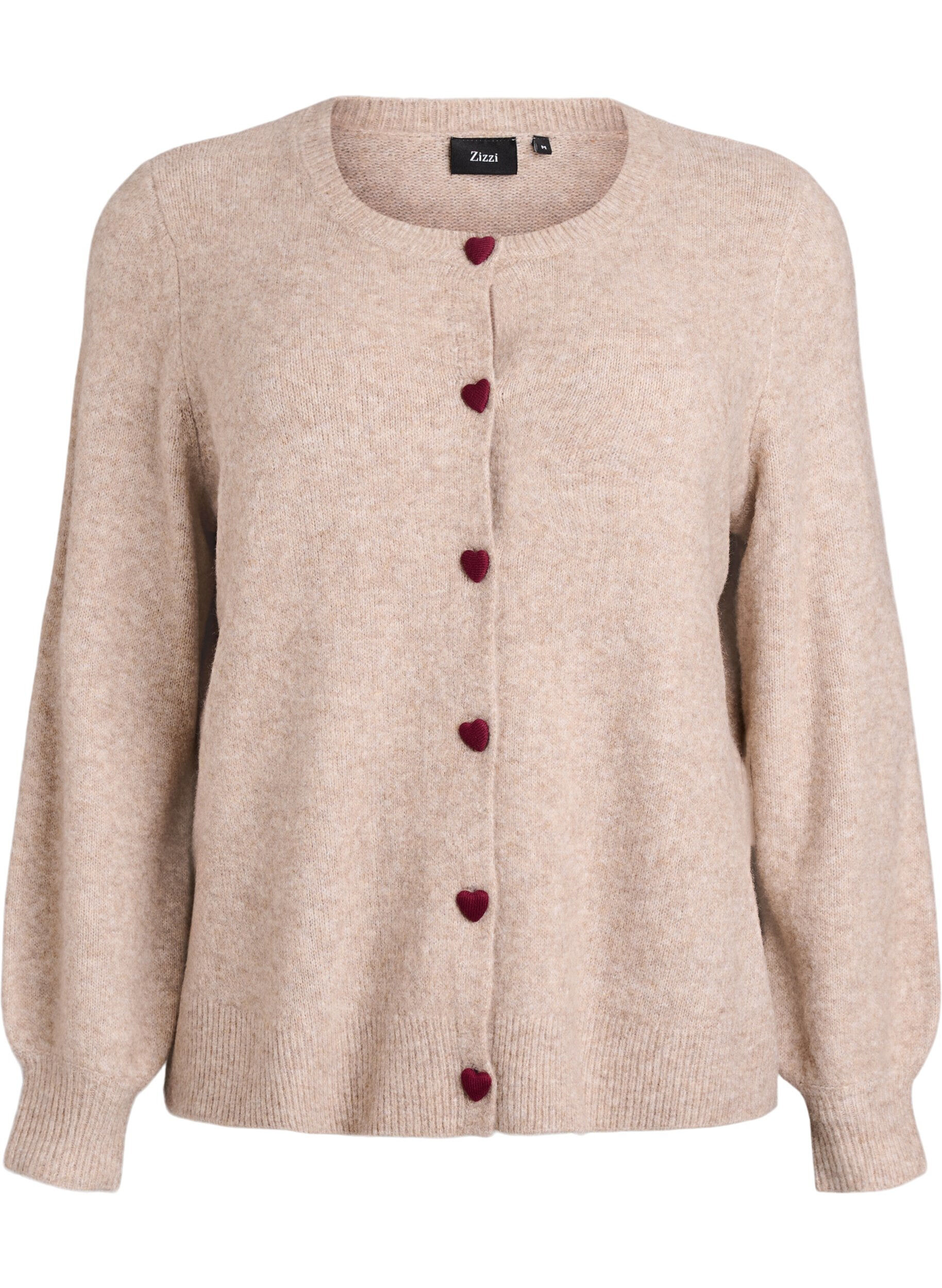 ZizziCardigan med hj&auml;rtformade knappar, Beige, Packshot image number 0