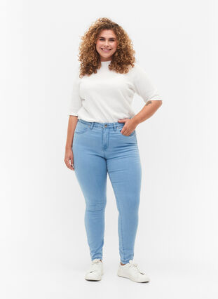 Super slim Amy jeans med hög midja, Ex Lt Blue, Model image number 0