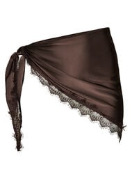 Sjal i satin med spetskant, Brun