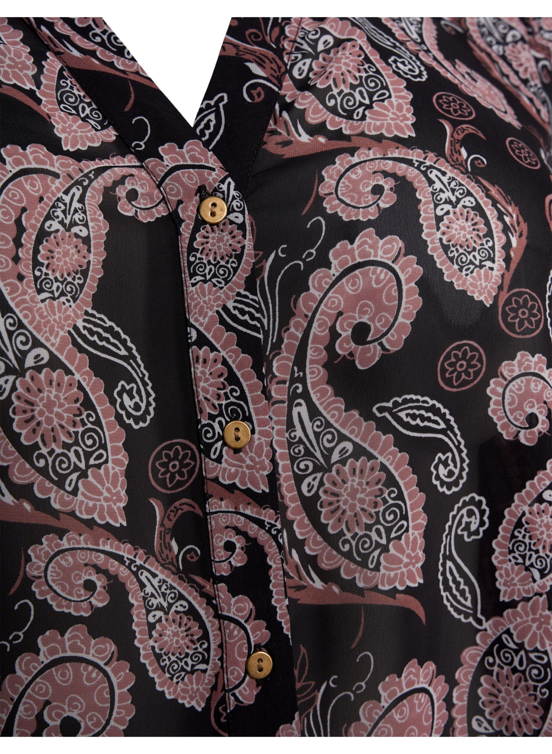Zizzi Skjorta med v-ringning och m&ouml;nster, Black/Beige Paisley, Packshot image number 2