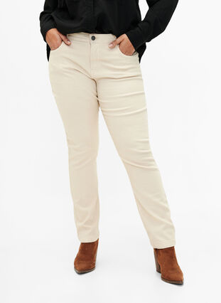 Emily jeans med slimmad passform och normalhög midja, Oatmeal, Model image number 2