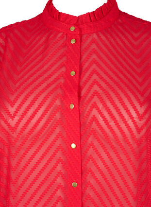 Skjortblus med volanger och mönstrad textur, Tango Red, Packshot image number 2