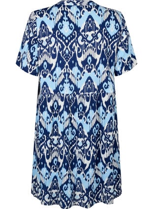 Kortärmad viskosklänning med tryck, Blue Ethnic AOP, Packshot image number 1