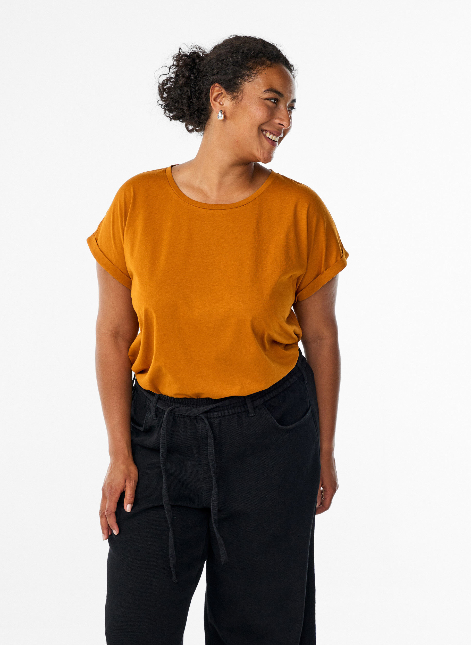 ZizziKort&auml;rmad t-shirt i bomullsblandning, Orange, Model image number 0