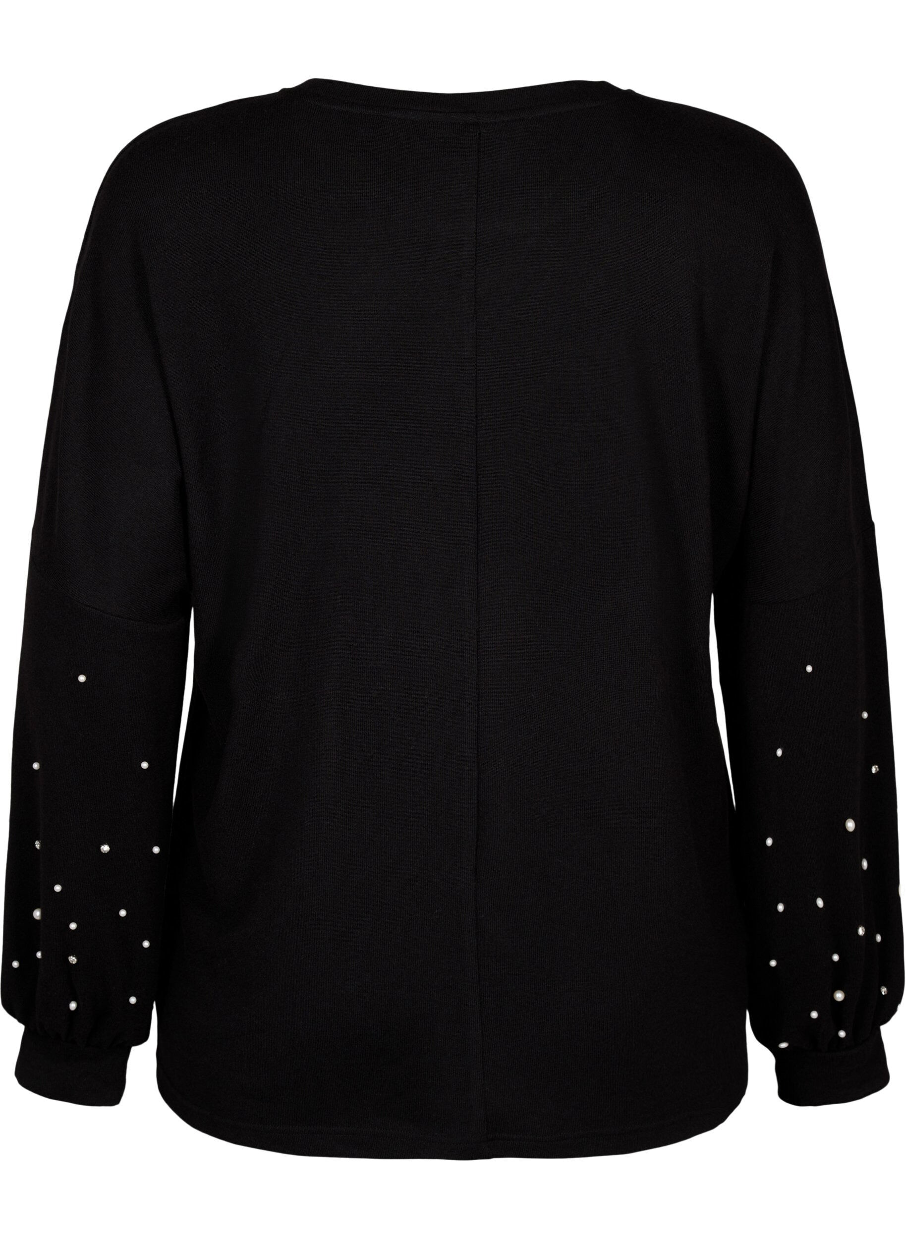 Zizzi Enf&auml;rgad blus med p&auml;rlor, Black, Packshot image number 1