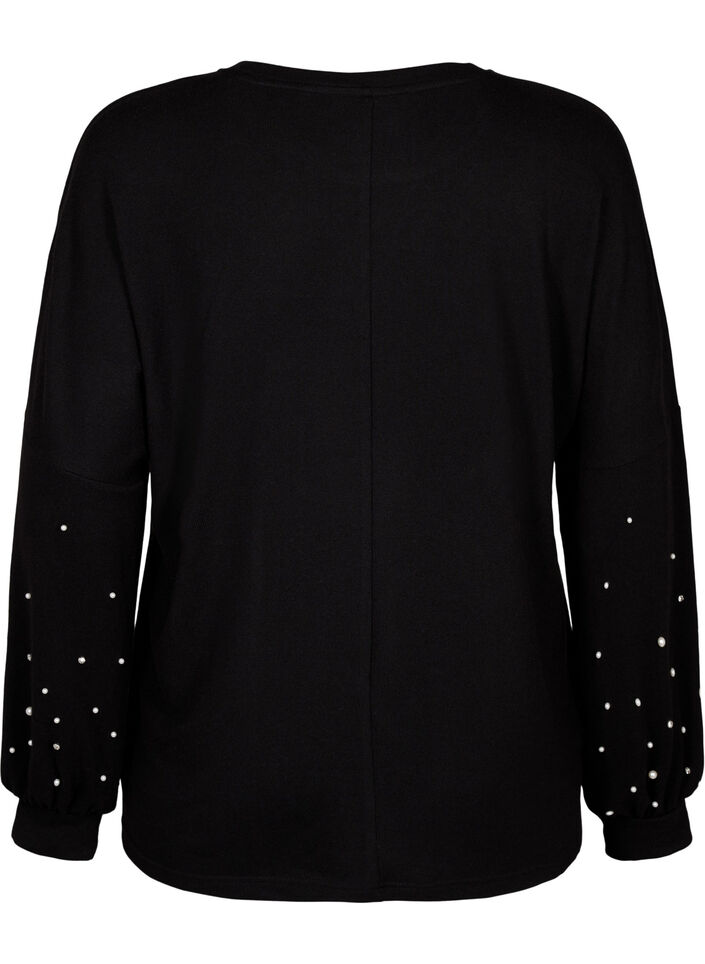 Enfärgad blus med pärlor, Black, Packshot image number 1