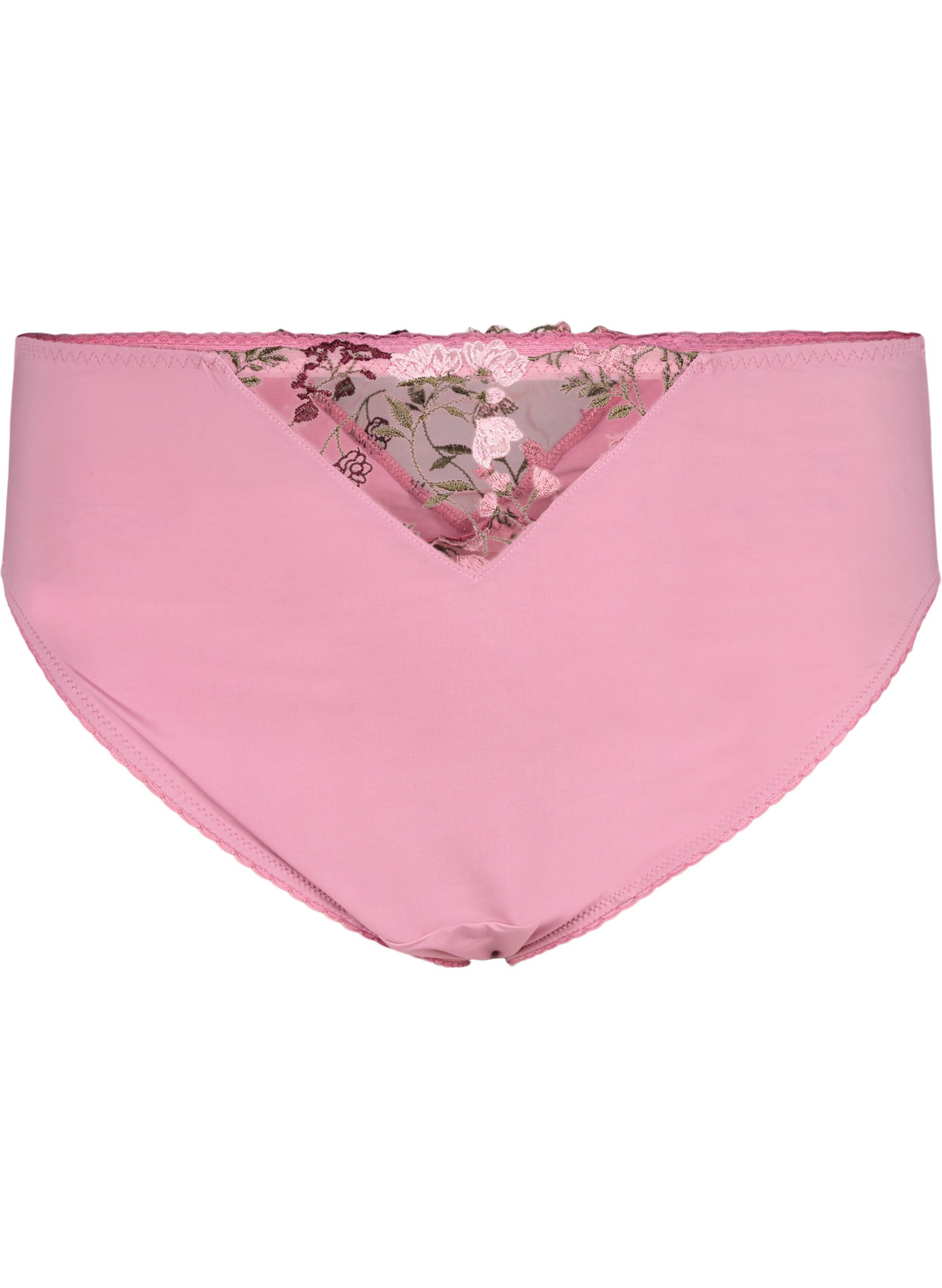 Zizzi Trosor i microfiber med broderade blommor, Rosa, Packshot image number 0