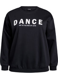 Sweatshirt med frott&eacute;text, Svart