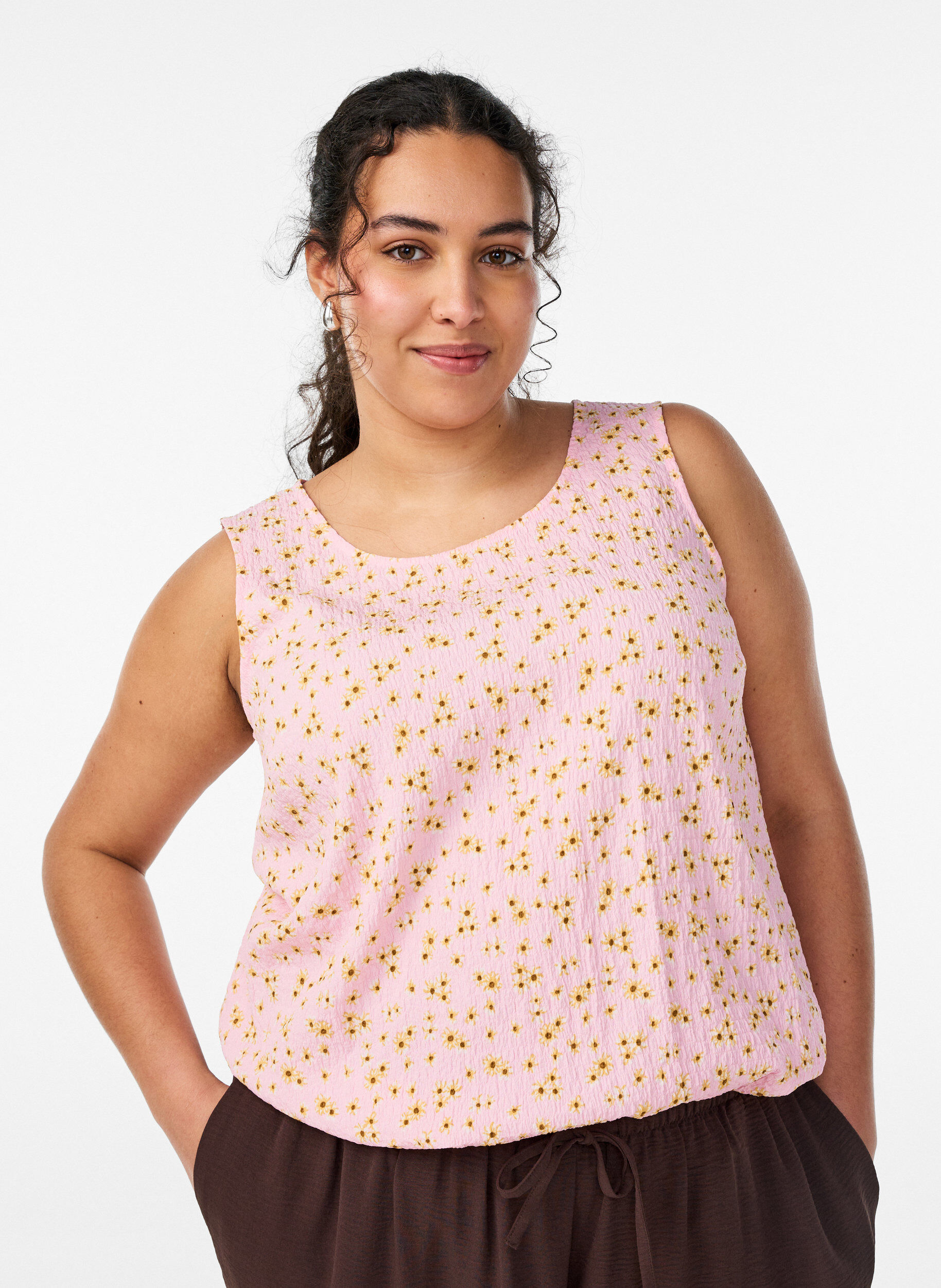 Zizzi&Auml;rmelloses Top mit Struktur, Rosa, Model image number 0