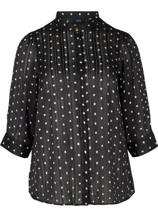 Mönstrad skjorta med 3/4 ärmar, Black Dot, Packshot image number 0
