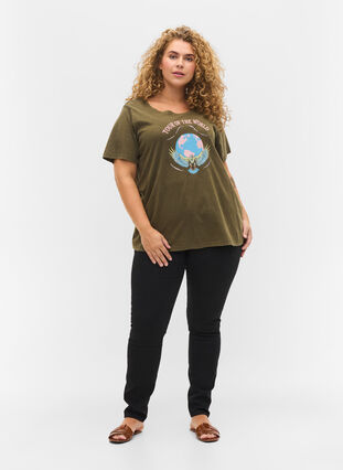 Kortärmad t-shirt i bomull  med tryck, Ivy Green Wash, Model image number 2