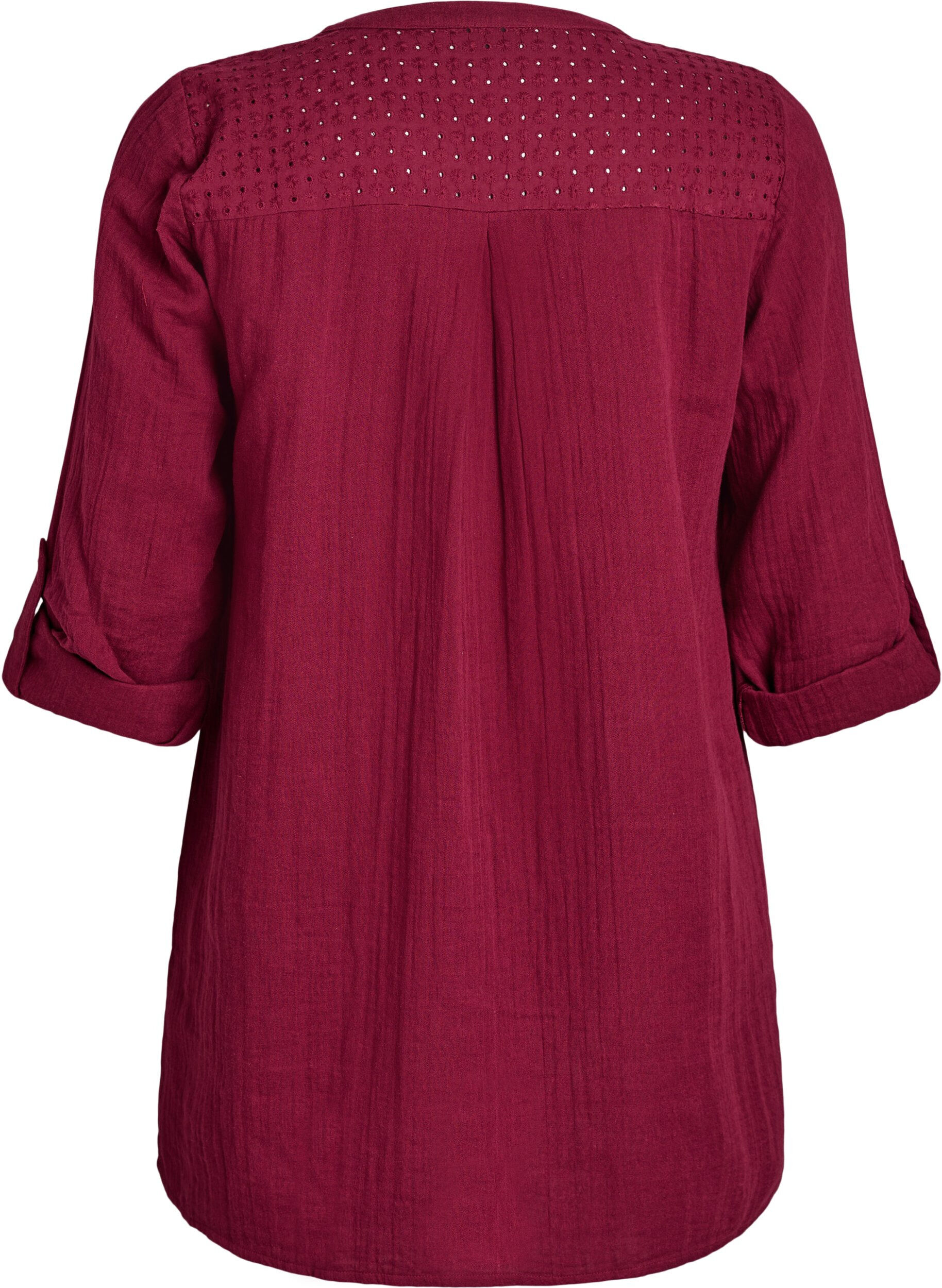 Zizzi Tunika i bomullsmuslin med broderie anglaise, M&ouml;rk Bordeaux, Packshot image number 1