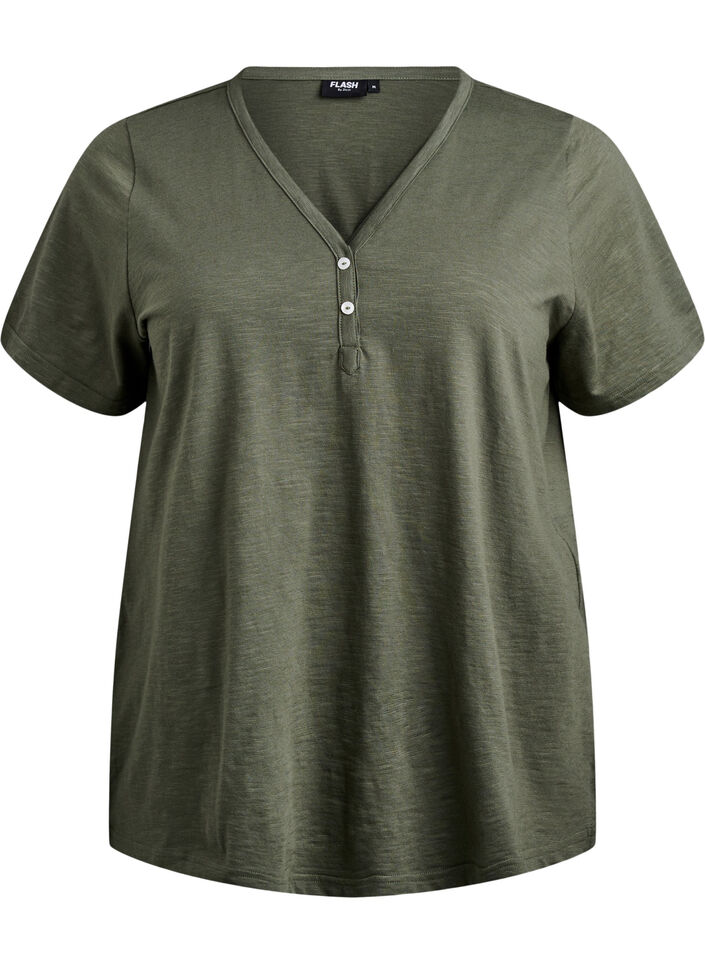 T-shirt med knappdetalj, Gr&ouml;n, Packshot image number 0