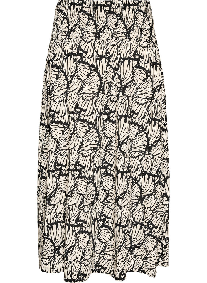 Maxikjol i viskos med smock, Svart, Packshot image number 1