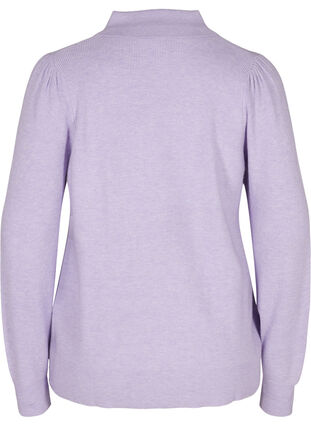 Stickad tröja med krage och dekorativa knappar, Purple Rose Mel., Packshot image number 1