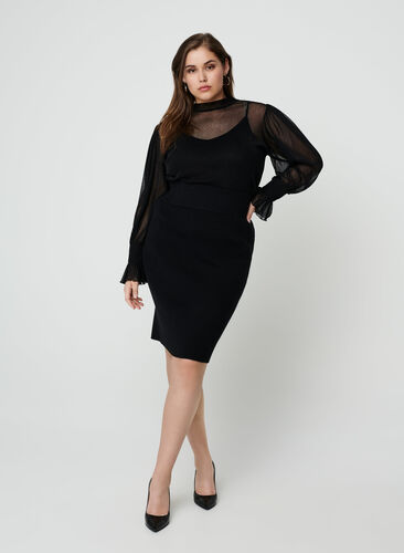 Tight stickad kjol, Black, Model image number 1