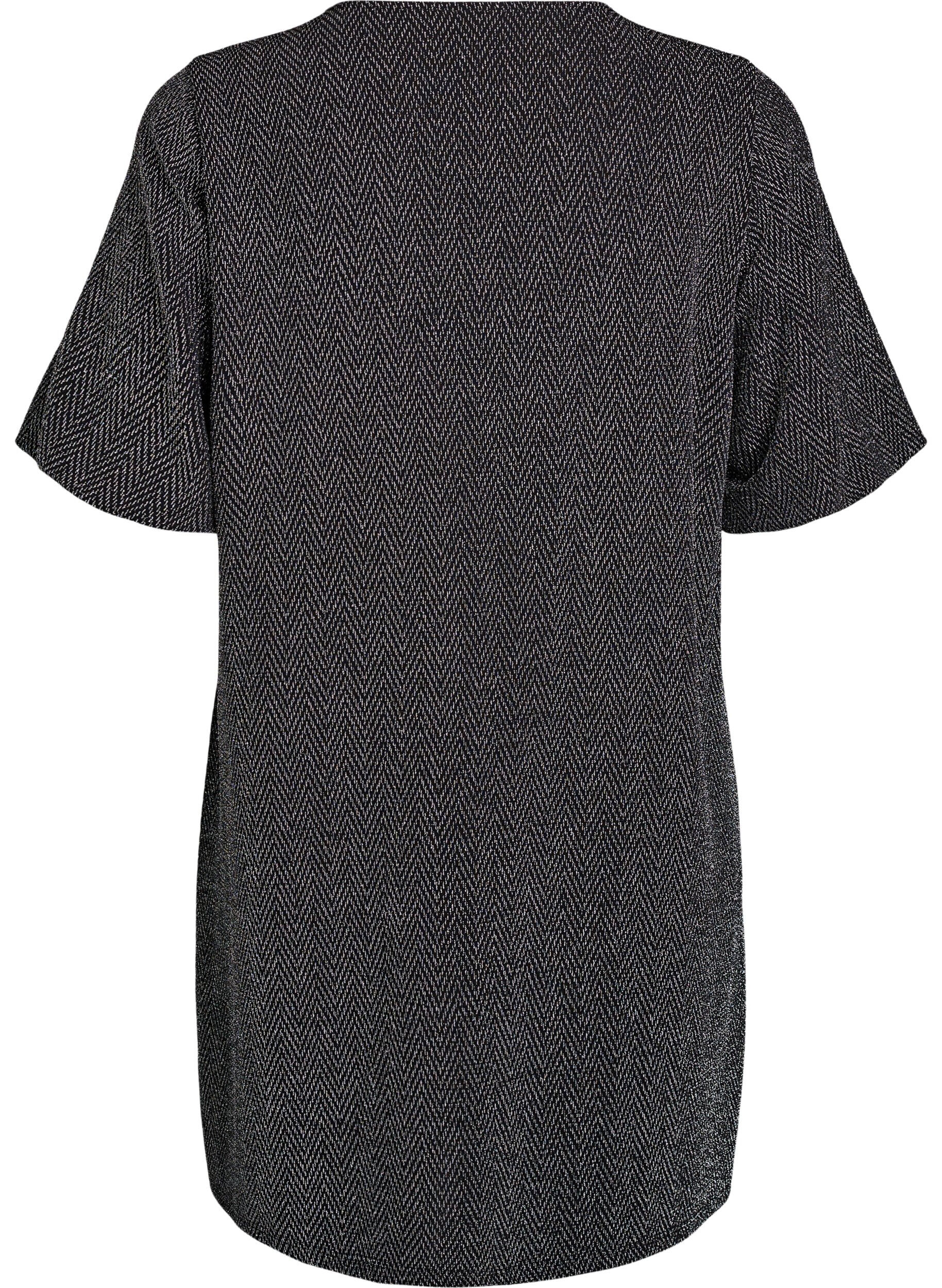 Zizzi Kort kl&auml;nning med glitterm&ouml;nster, Svart, Packshot image number 1