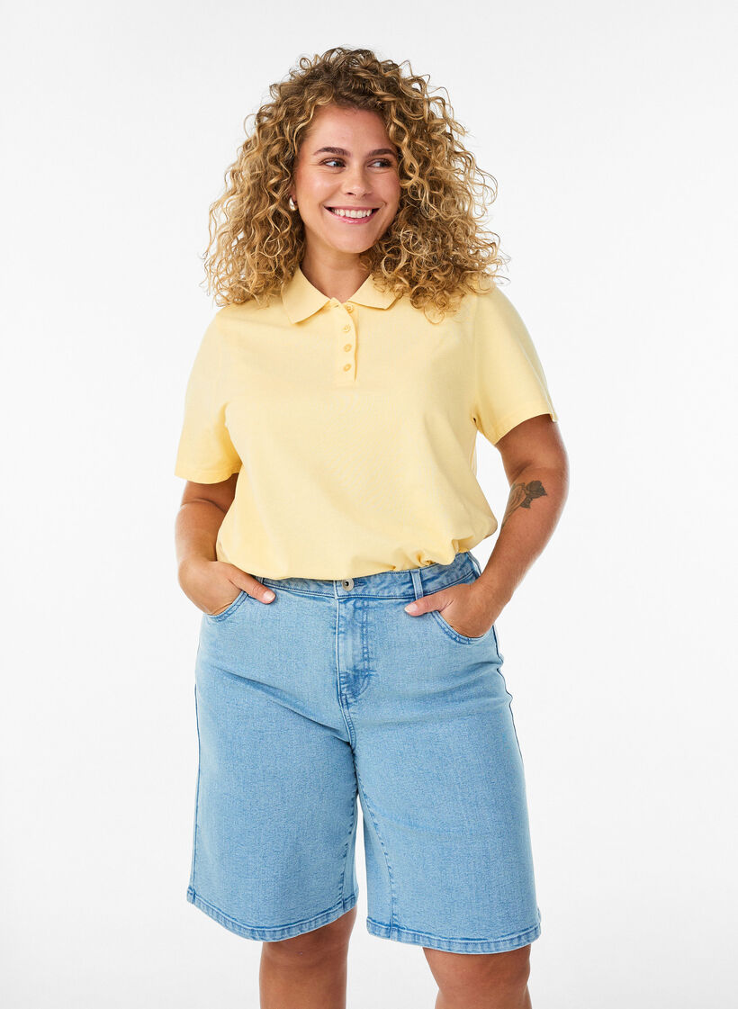 L&ouml;sa jeansshorts med h&ouml;g midja, Bl&aring;, Model image number 0