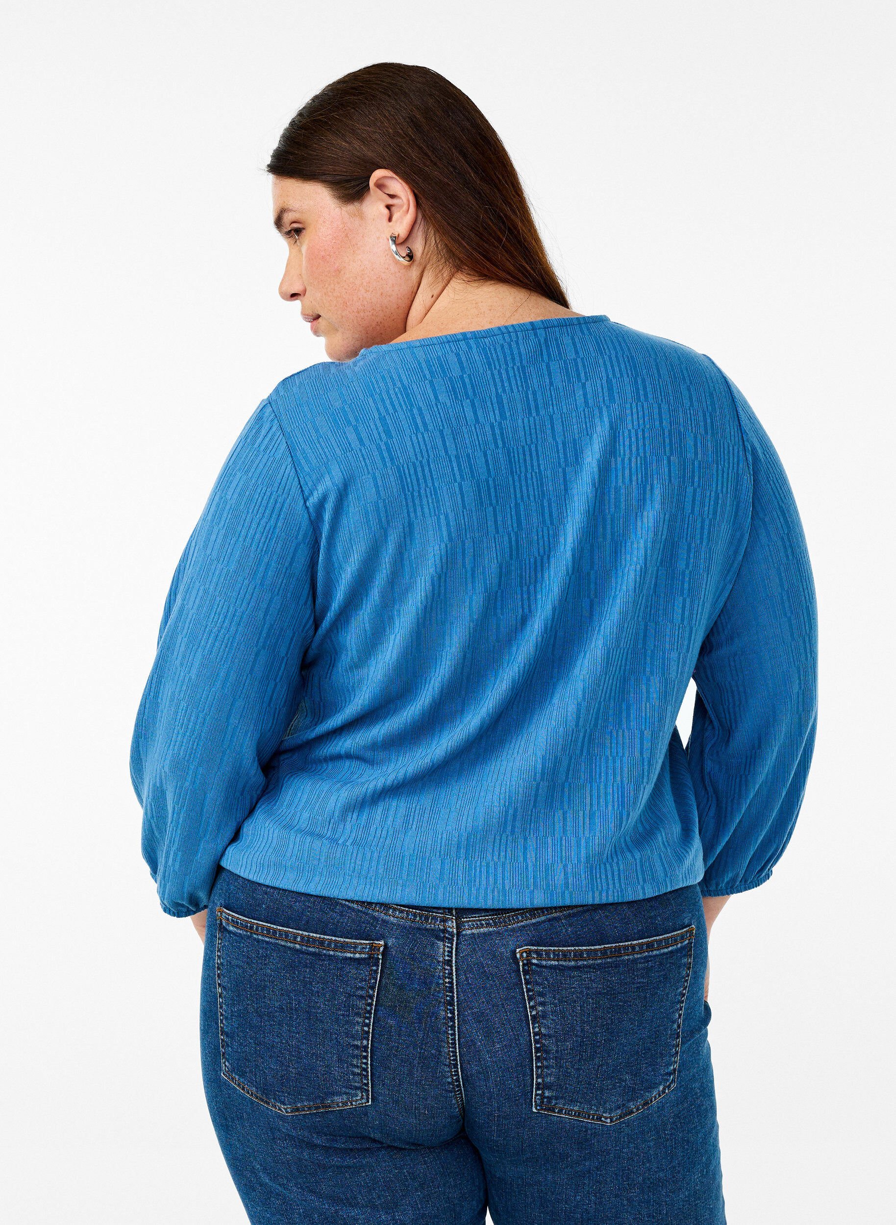 ZizziBlus med struktur och 3/4-&auml;rmar, Bl&aring;, Model image number 2