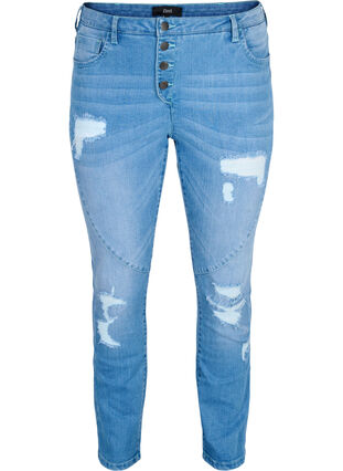 Slim fit Emily jeans med slitningar, Light blue, Packshot image number 0
