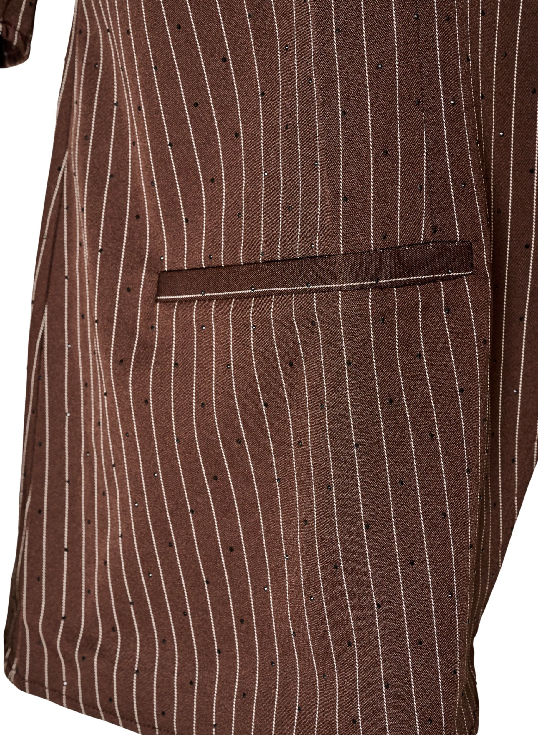 ZizziKritstrecksrandig blus med strass och knappar, Brun, Packshot image number 3