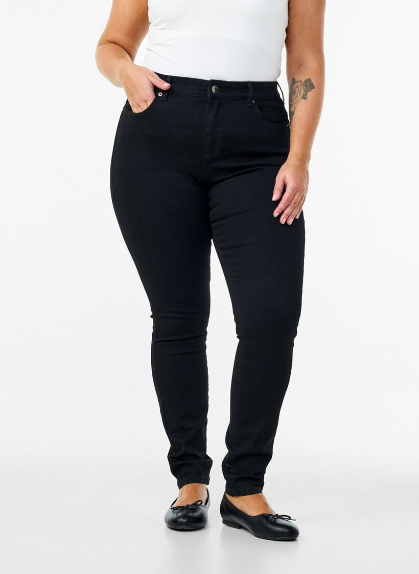 Amy jeans med h&ouml;g midja och super slim fit, Svart, Model image number 2