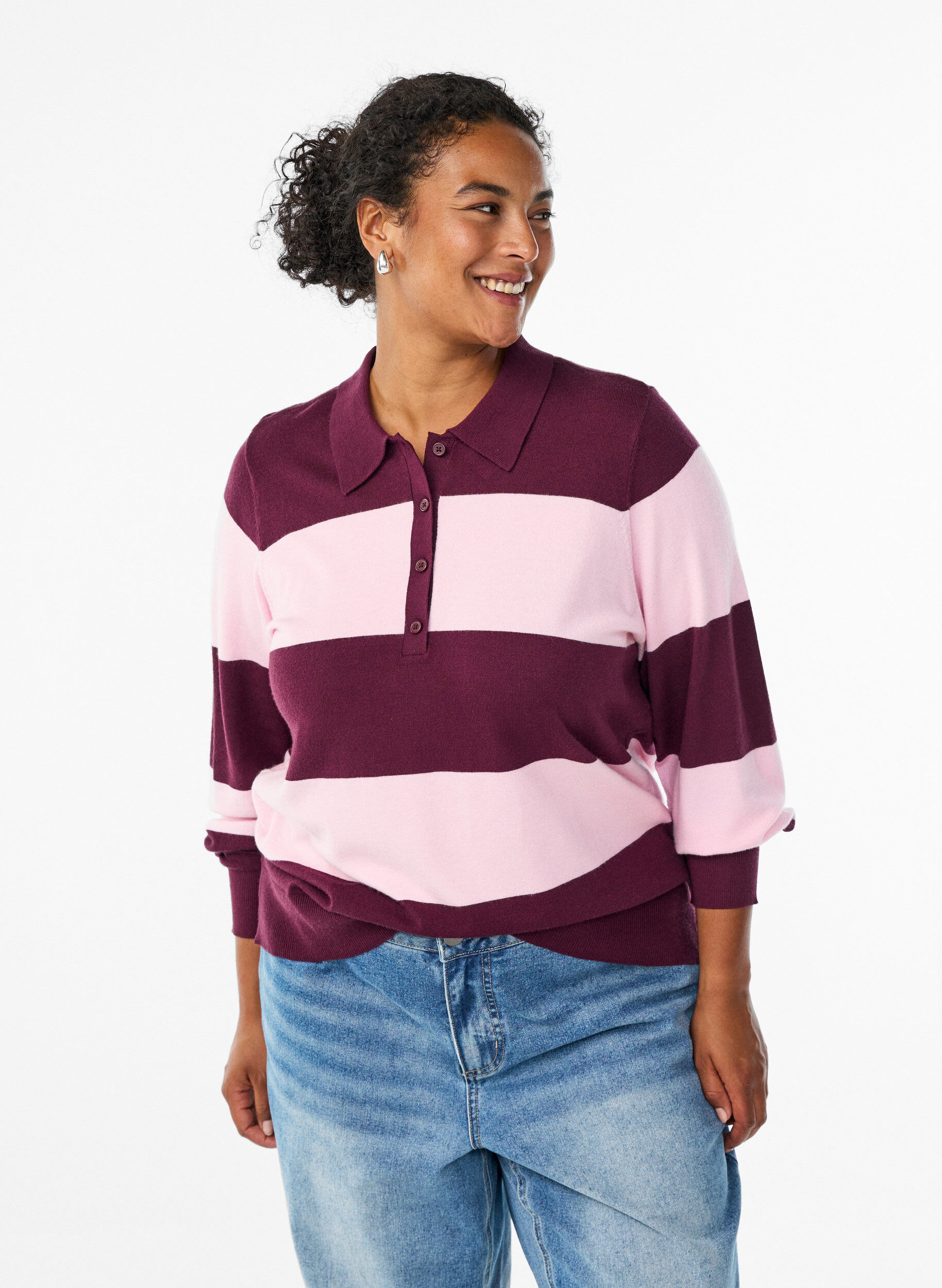 Stickad blus med krage, R&ouml;d, Model